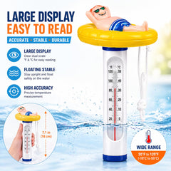 Kingsource Pool Thermometer floating in a swimming pool