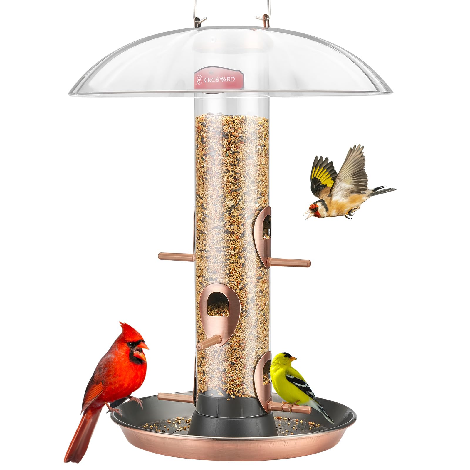 Kingsyard 6-Port Tube Bird Feeder with weather dome in antique copper