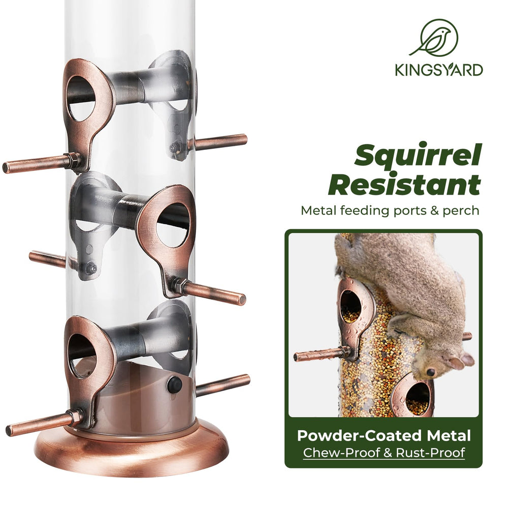Kingsyard bird feeder in garden setting with small birds feeding