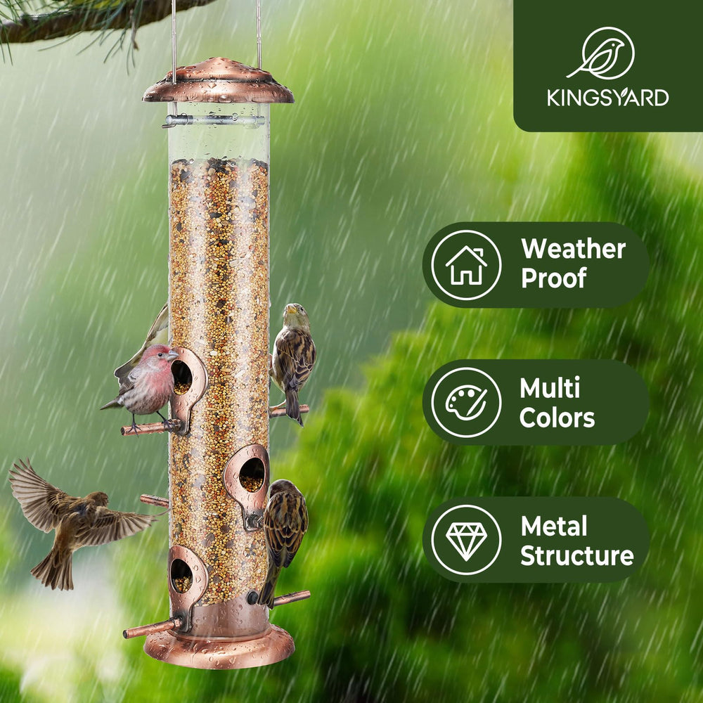 Kingsyard bird feeder side view showing 6 feeding ports