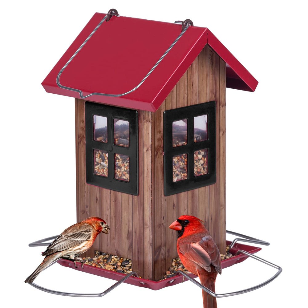 Kingsyard Bird House Feeder front view with red roof and black window