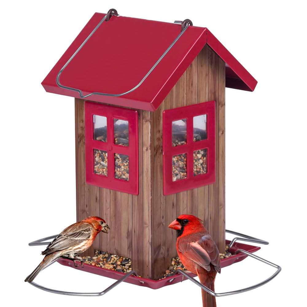 Kingsyard Bird House Feeder with red roof and window