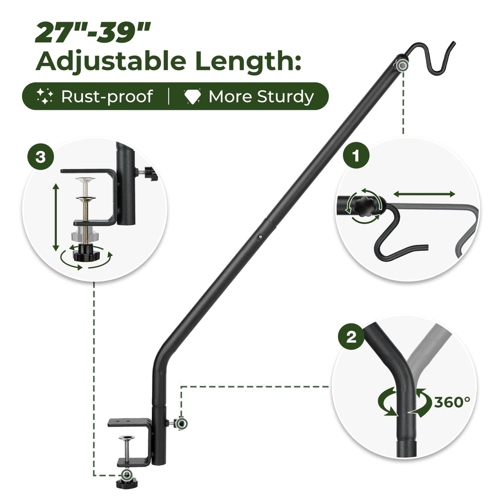 Kingsyard deck hook demonstrating secure clamp on railing