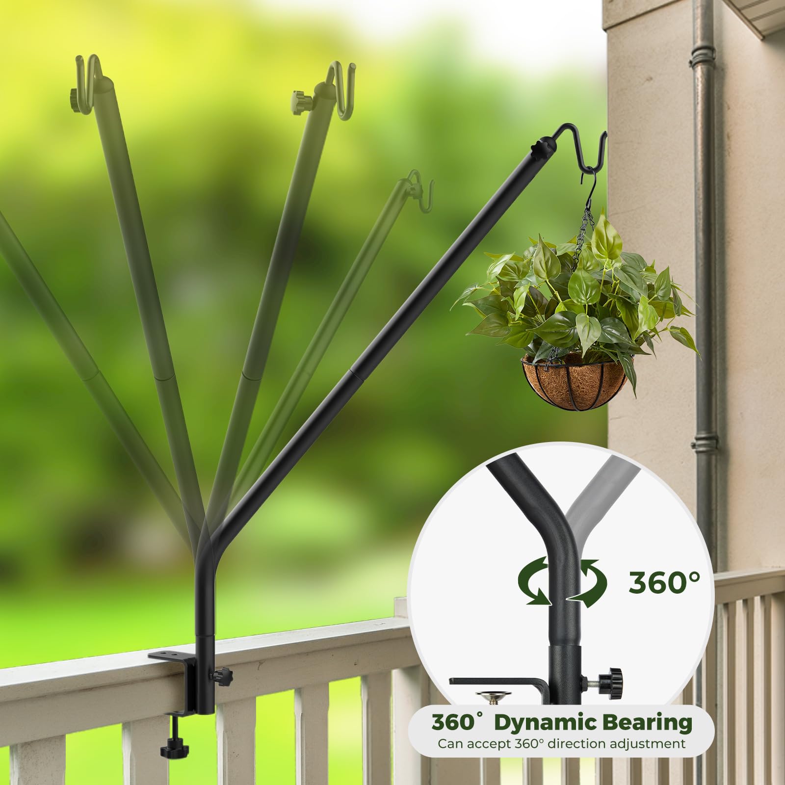 Kingsyard deck hook in use with bird feeder attached