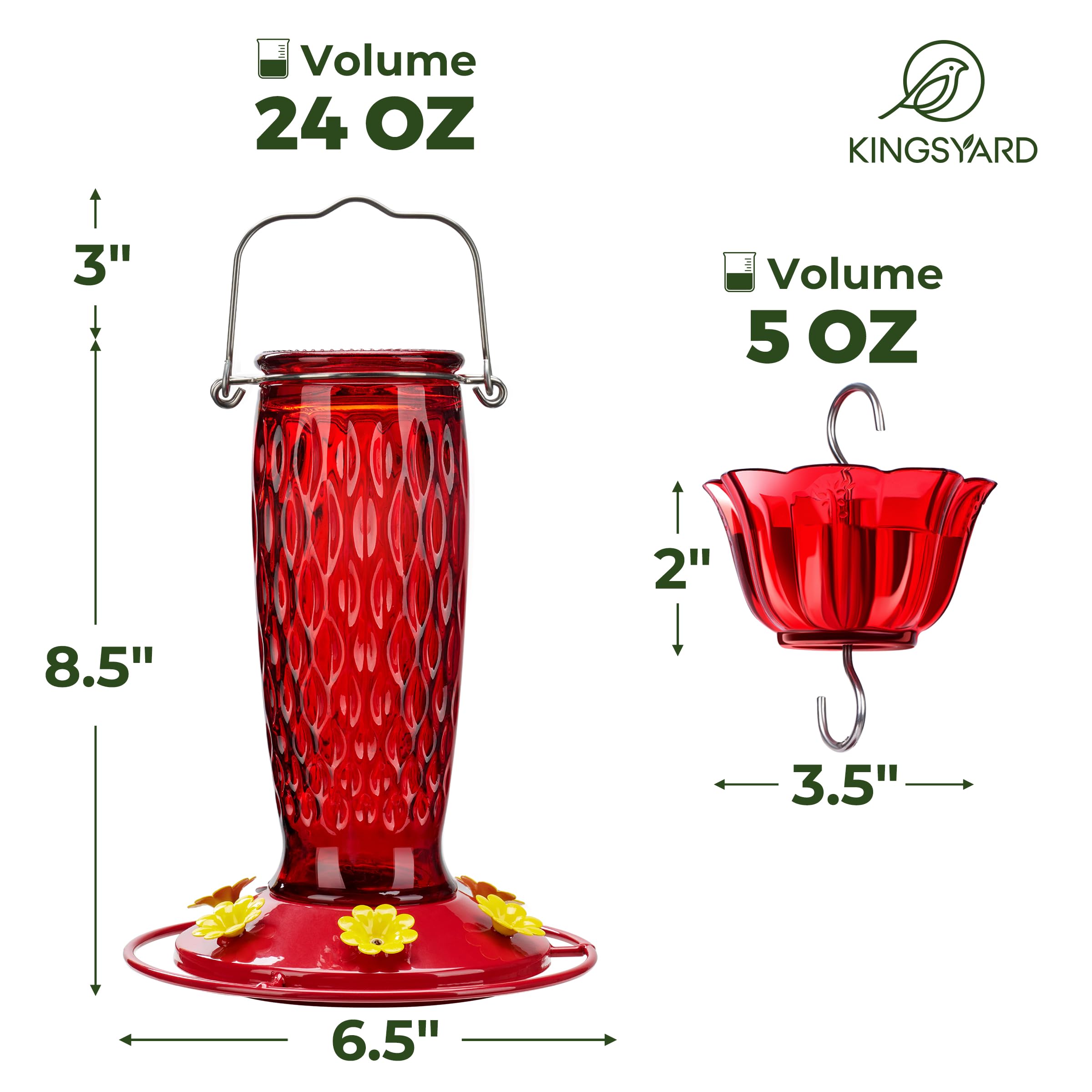Kingsyard Glass Hummingbird Feeder assembly showing parts