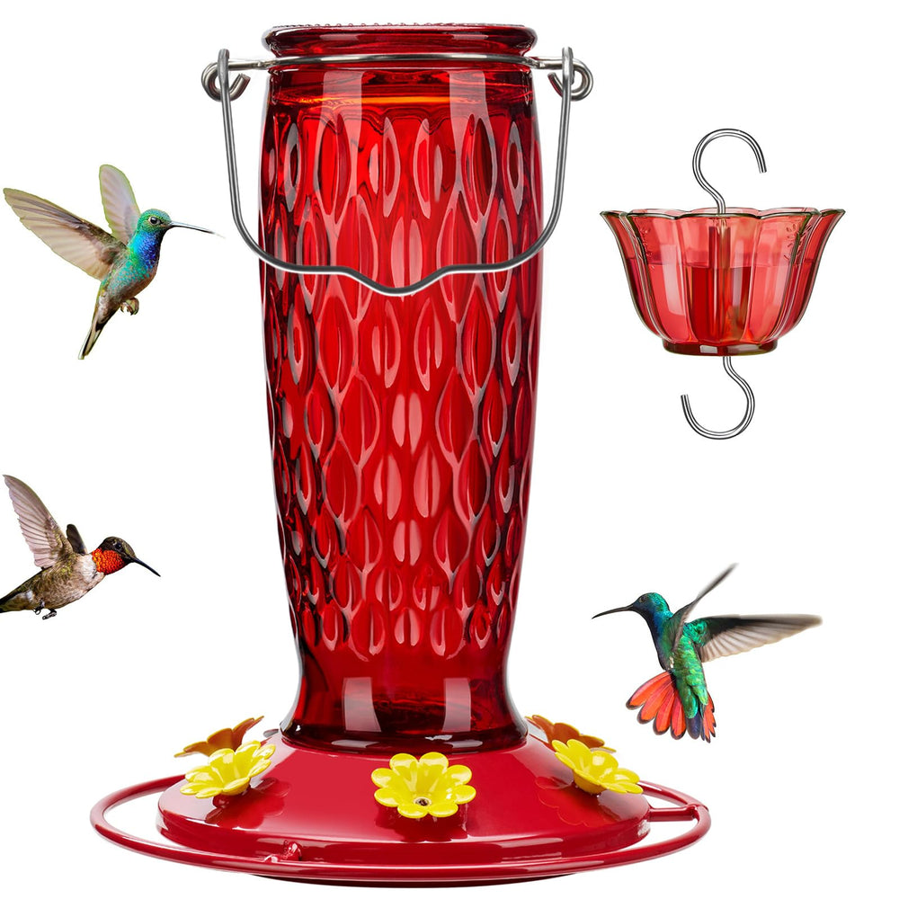 Kingsyard Glass Hummingbird Feeder front view with vibrant red colour