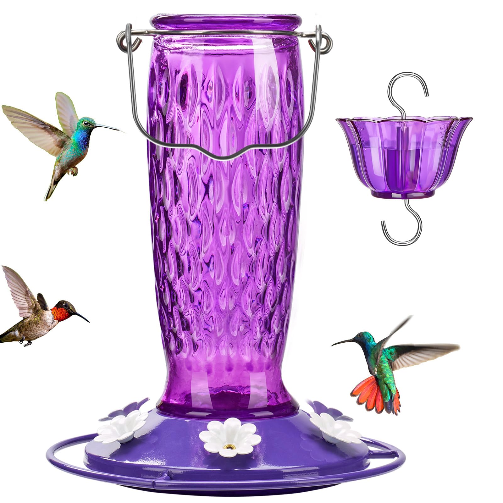 Kingsyard Glass Hummingbird Feeder purple model front view