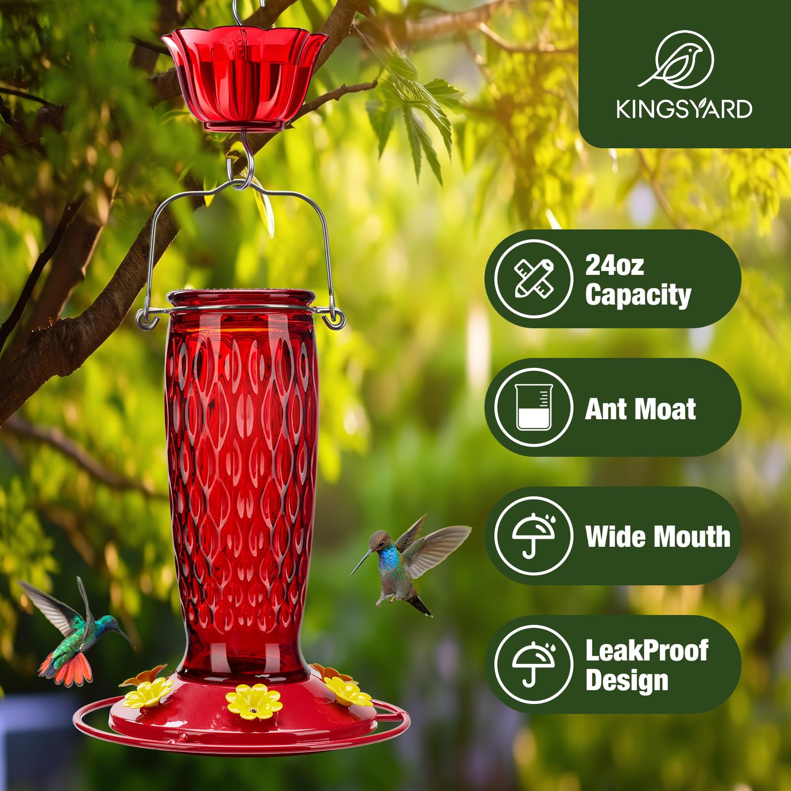 Kingsyard Glass Hummingbird Feeder showing ant moat design