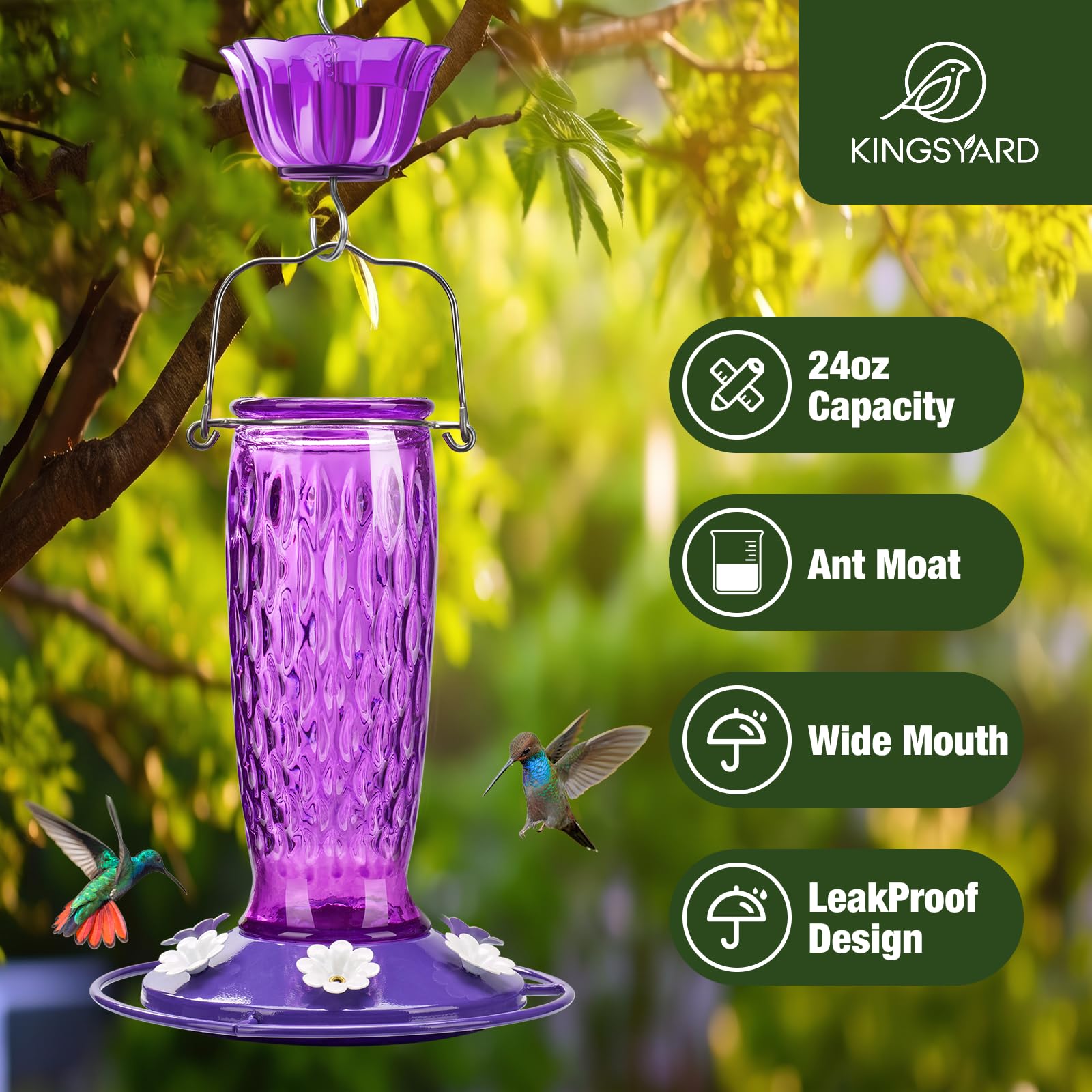 Kingsyard Hummingbird Feeder with ant moat side view