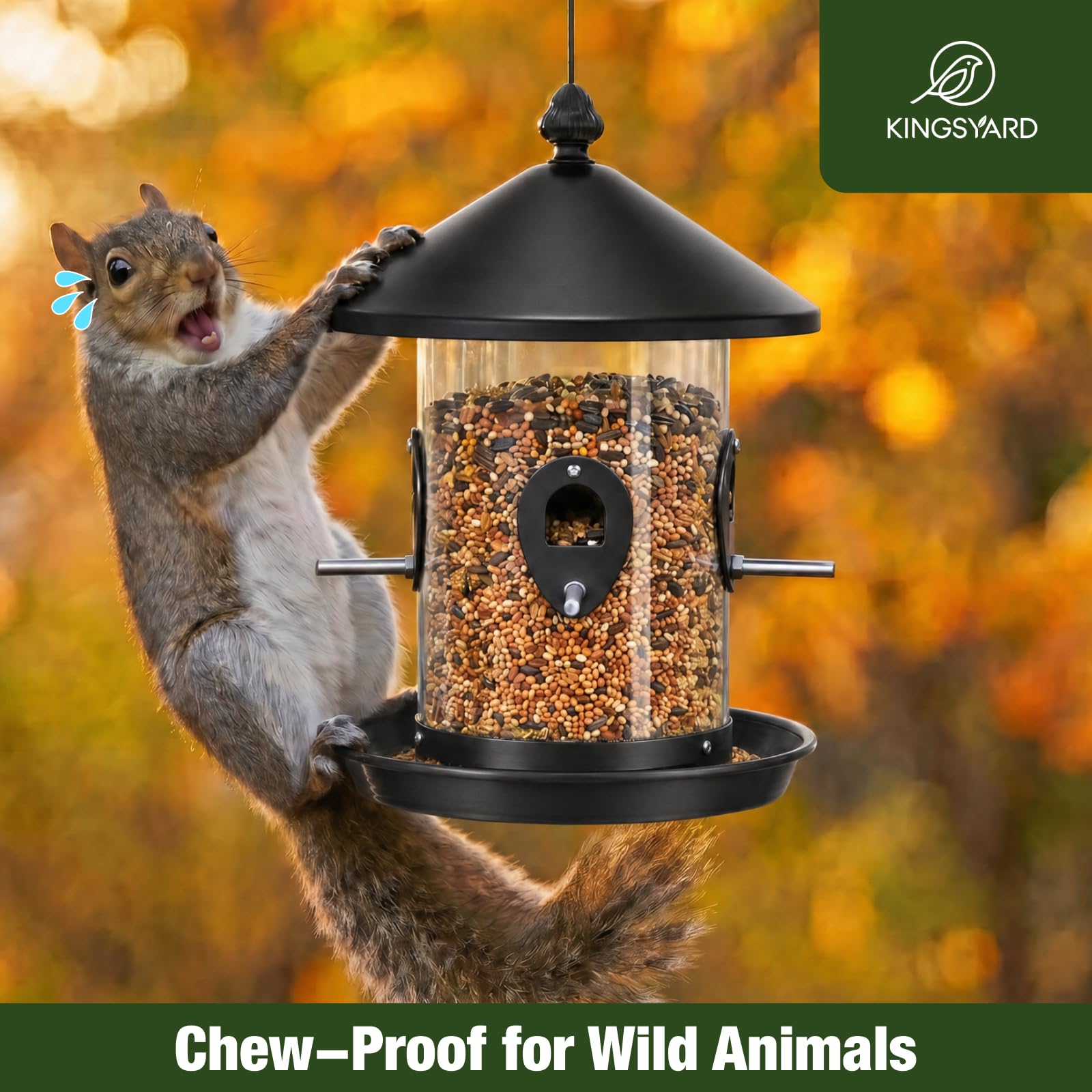 Kingsyard Large Metal Bird Feeder displaying 360-degree bottom tray