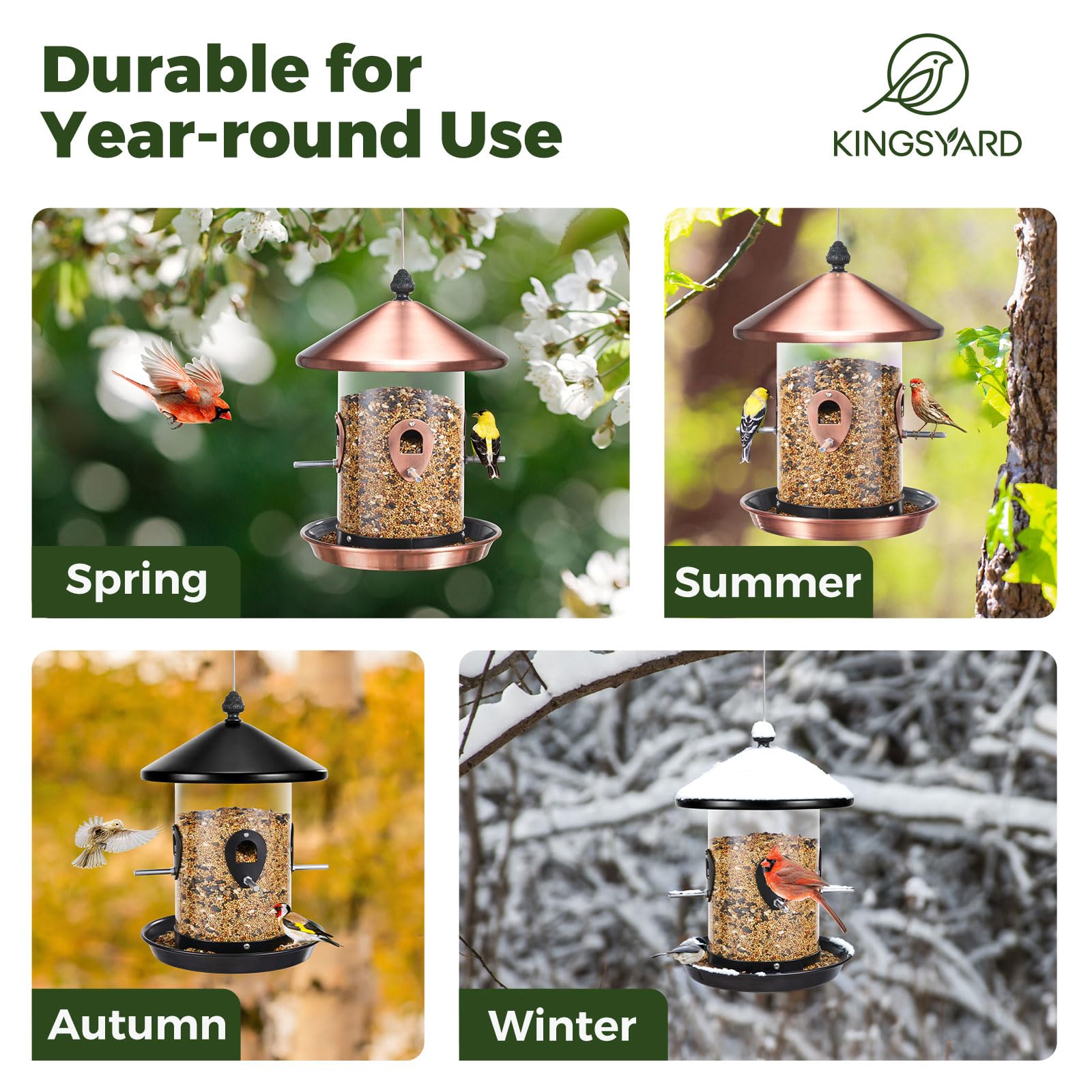 Kingsyard Large Metal Bird Feeder packaging with included components