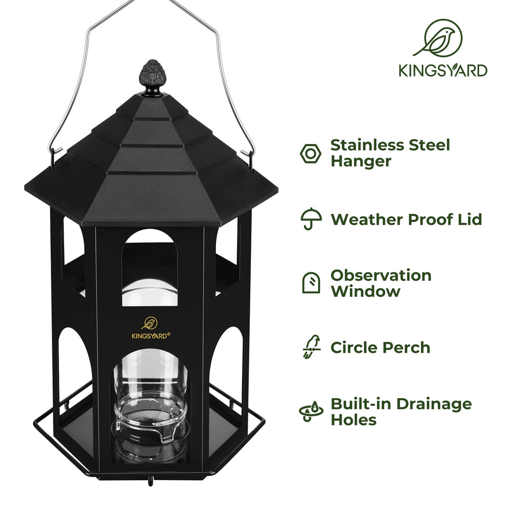 Kingsyard Metal Bird Feeder showing seed compartment