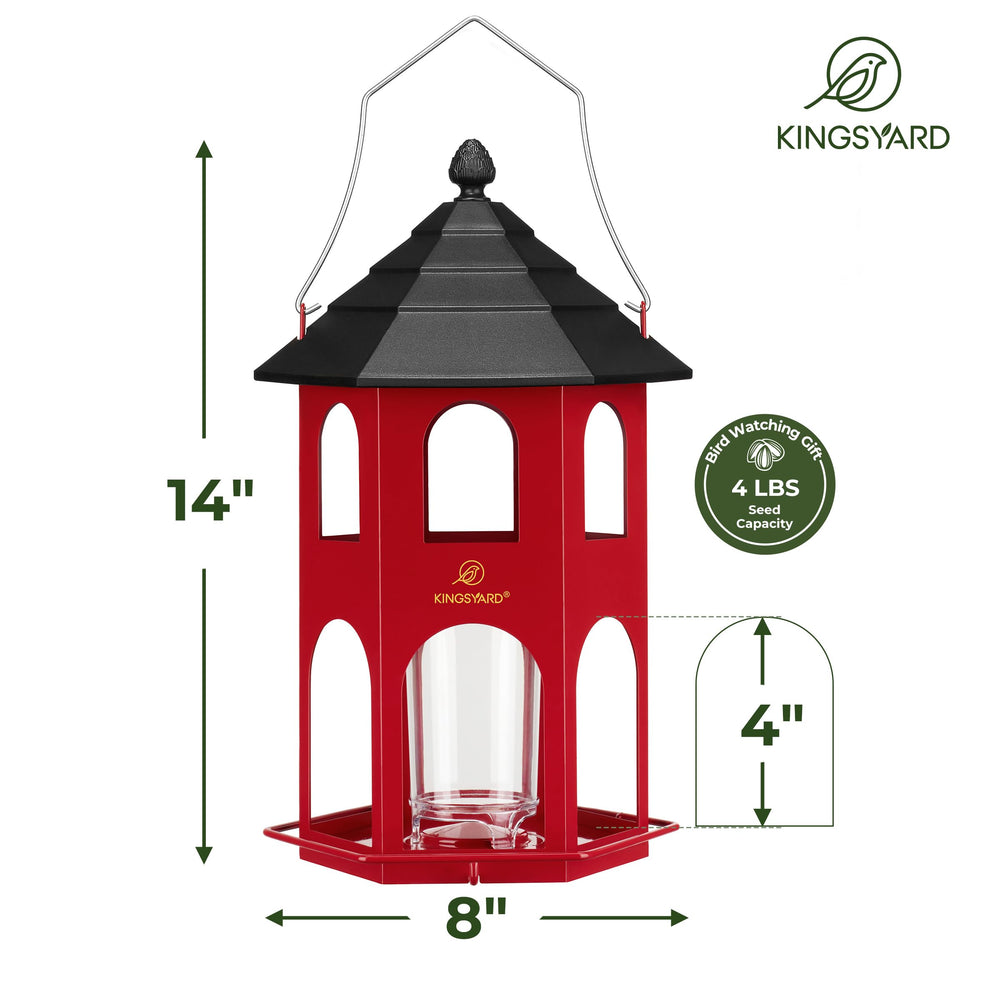 Kingsyard Metal Bird Feeder with seeds visible inside