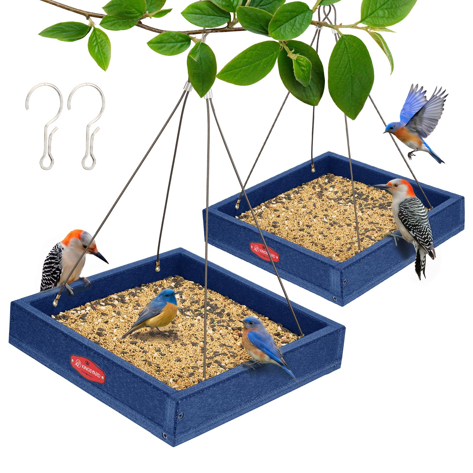 Kingsyard Platform Bird Feeder blue model with tray and hanging wire