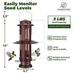 Kingsyard Squirrel Proof Bird Feeder showing feeding ports