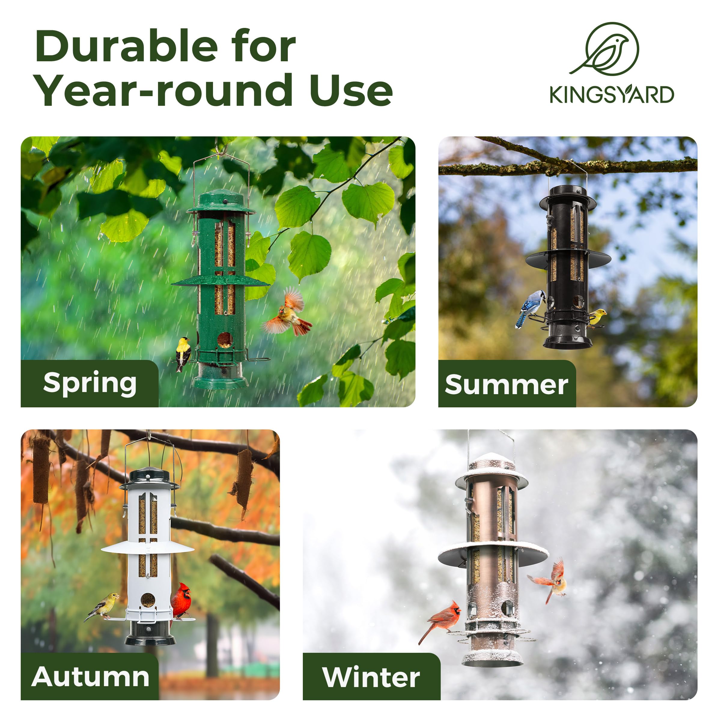 Kingsyard Squirrel Proof Bird Feeder with transparent seed compartment
