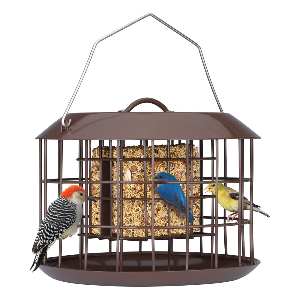 Kingsyard Squirrel Proof Suet Feeder front view, brown metal design