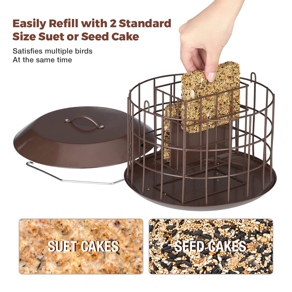 Kingsyard Squirrel Proof Suet Feeder showing removable roof for easy refilling