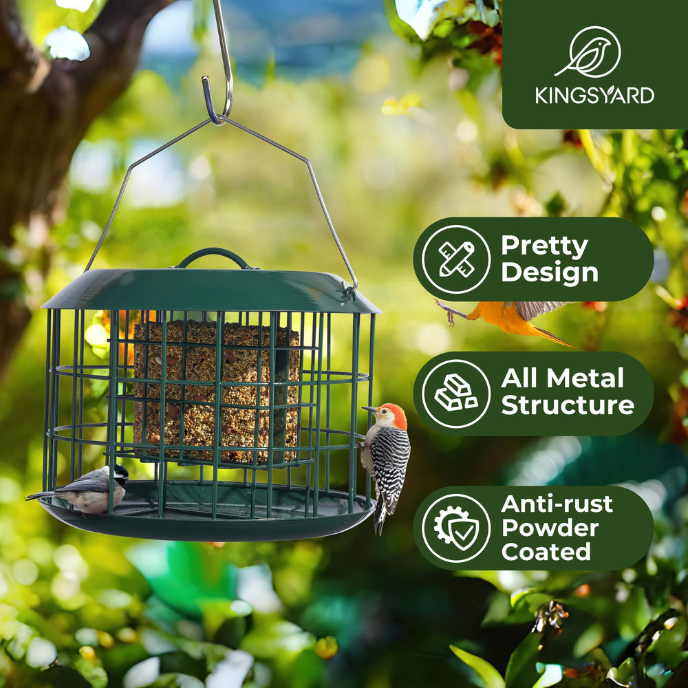 Kingsyard Squirrel Proof Suet Feeder side view showing metal construction