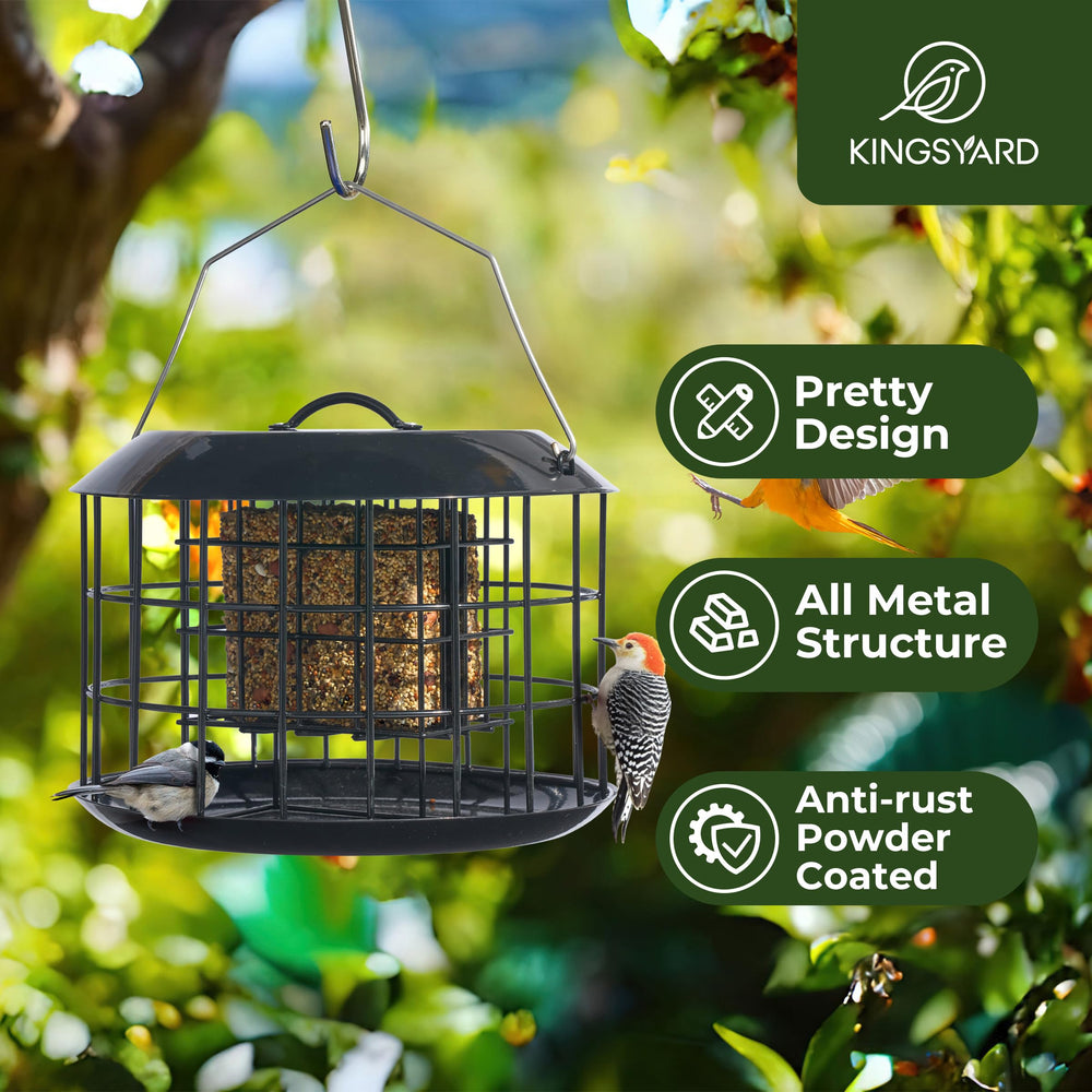 Kingsyard Squirrel Proof Suet Feeder side view with removable roof