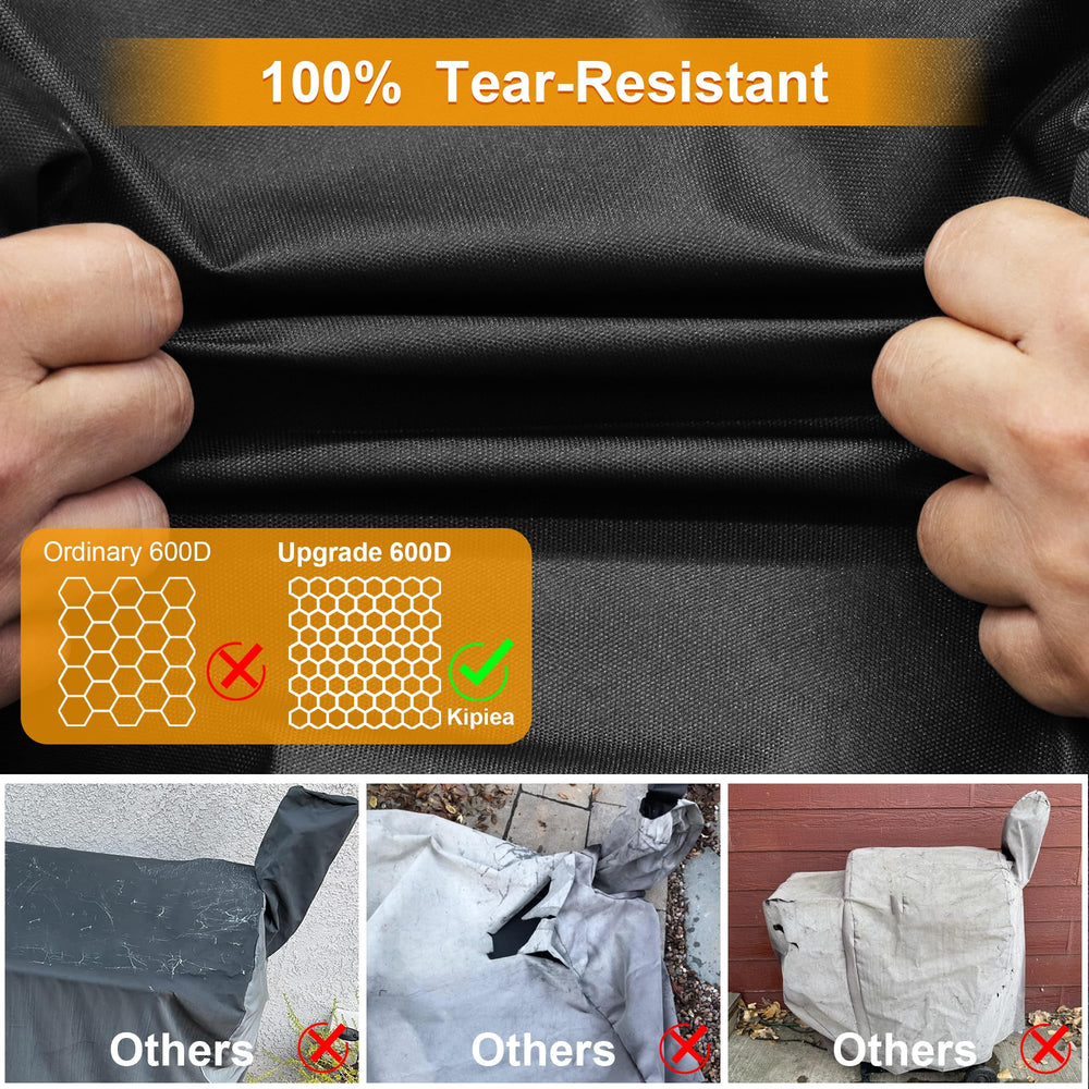 Kipiea grill cover being secured with drawstring buckles