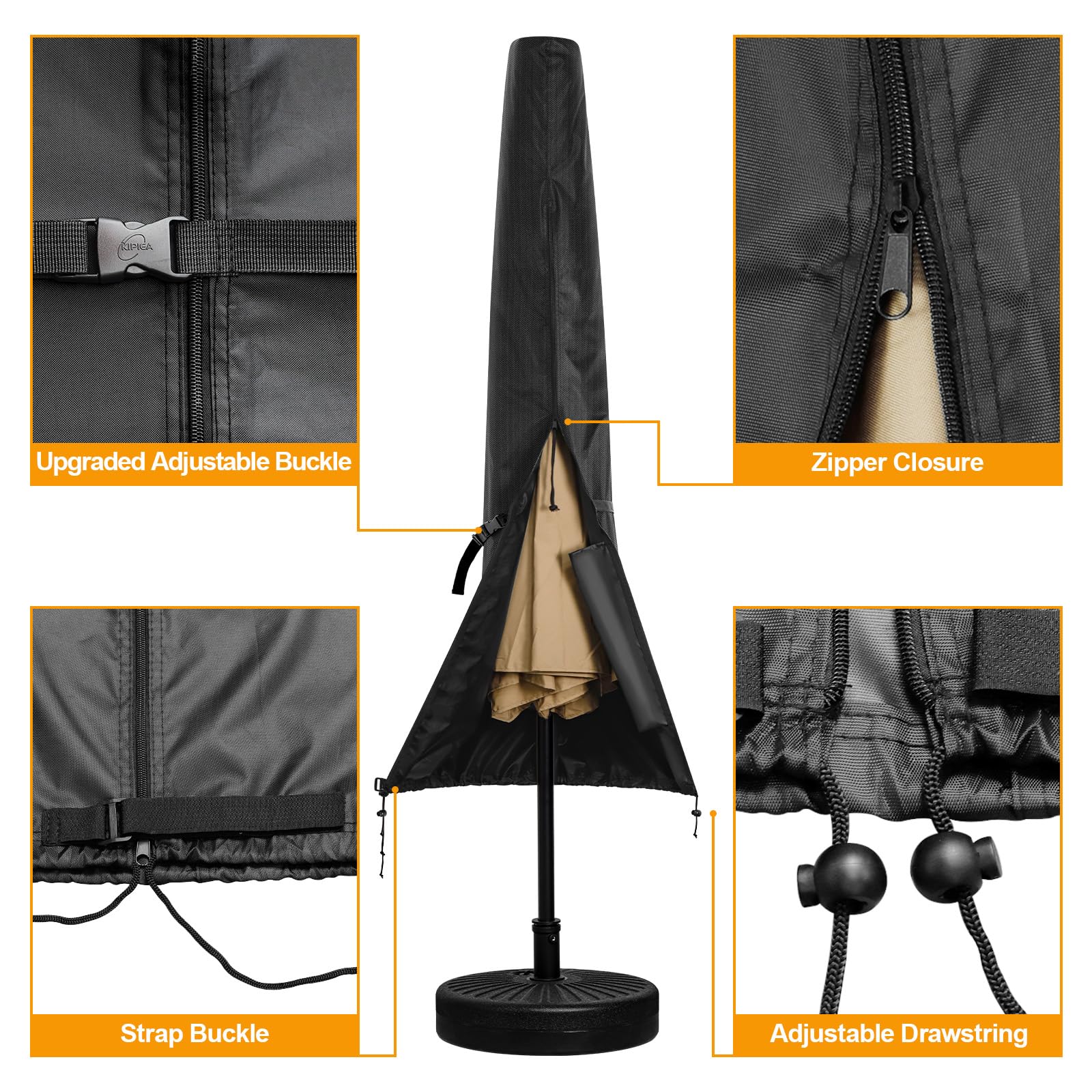 Kipiea heavy-duty umbrella cover with straps for wind resistance