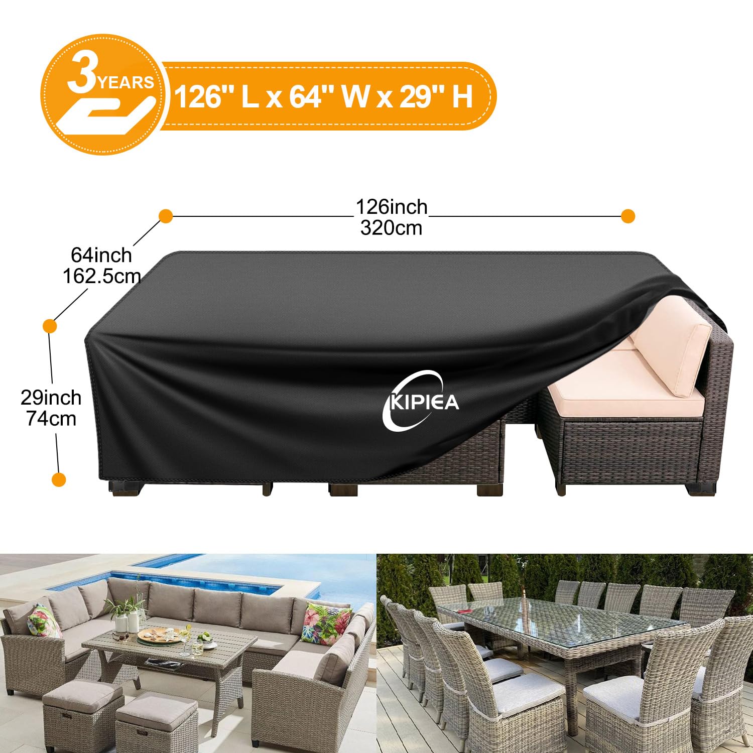 Kipiea patio furniture cover with adjustable drawstrings