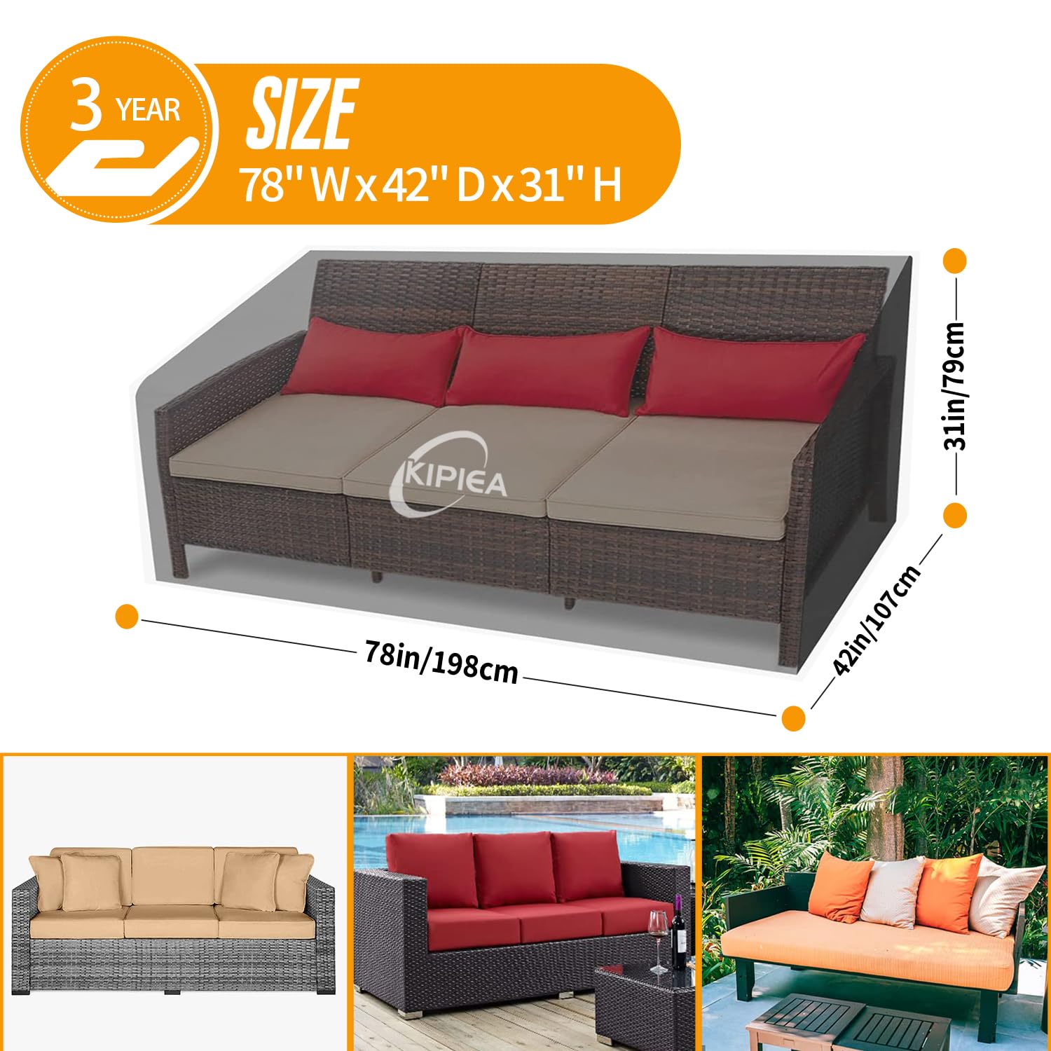Kipiea Patio Sofa Cover rear view with adjustable drawstrings