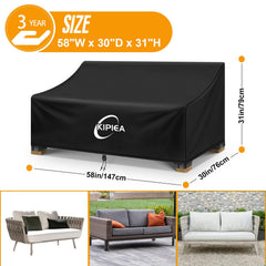 Kipiea Patio Sofa Cover side view showing dimensions