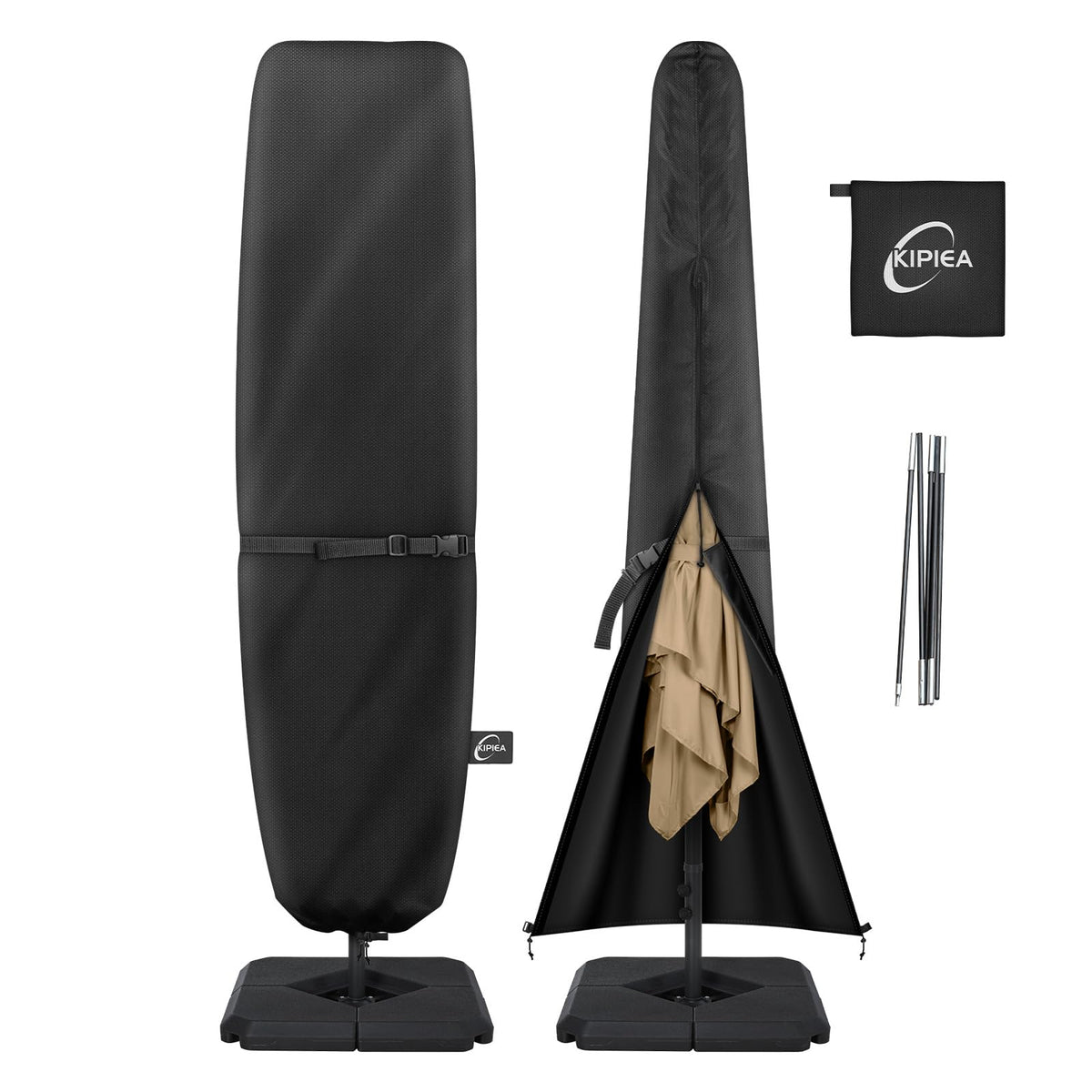 Kipiea Patio Umbrella Cover for 13'-15' double-sided umbrella, black
