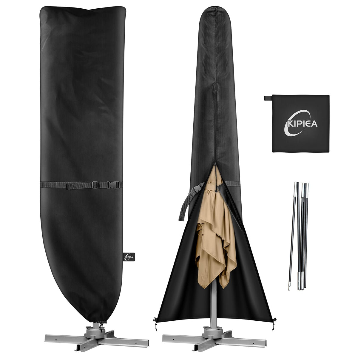 Kipiea Patio Umbrella Cover for 9'-13' cantilever umbrellas, black
