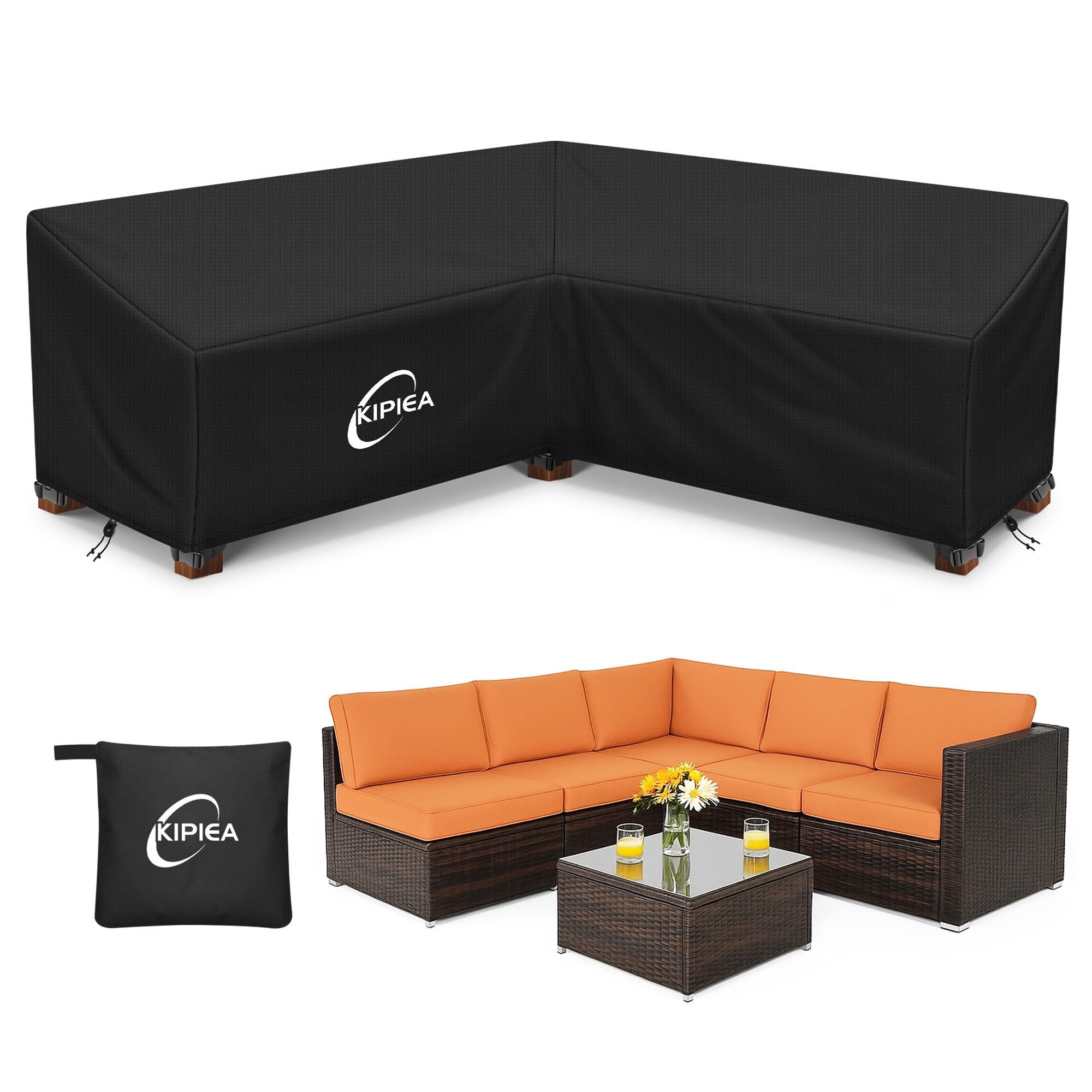 Kipiea Patio V-Shaped Sectional Sofa Cover black front view