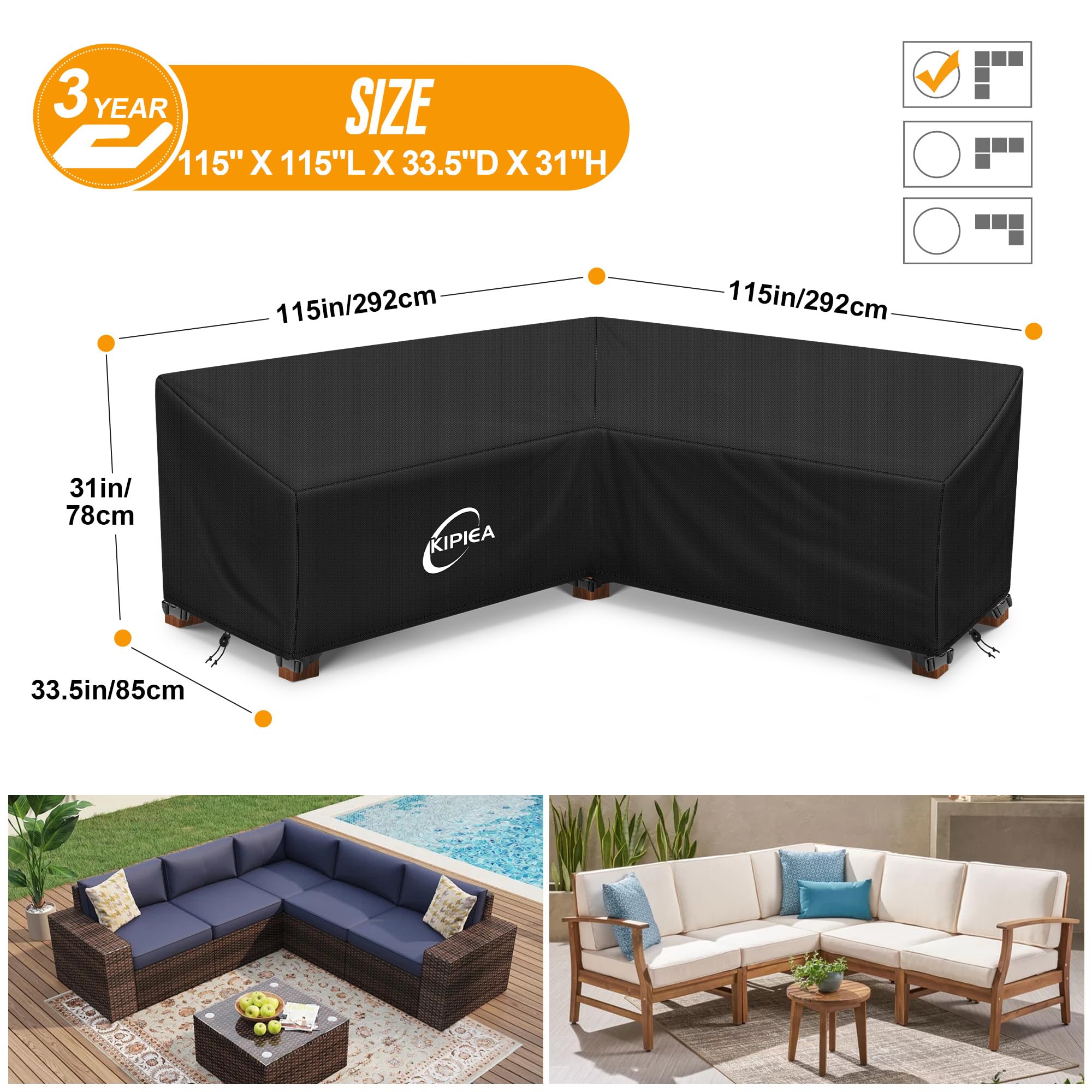 Kipiea sectional cover showing waterproof fabric detail