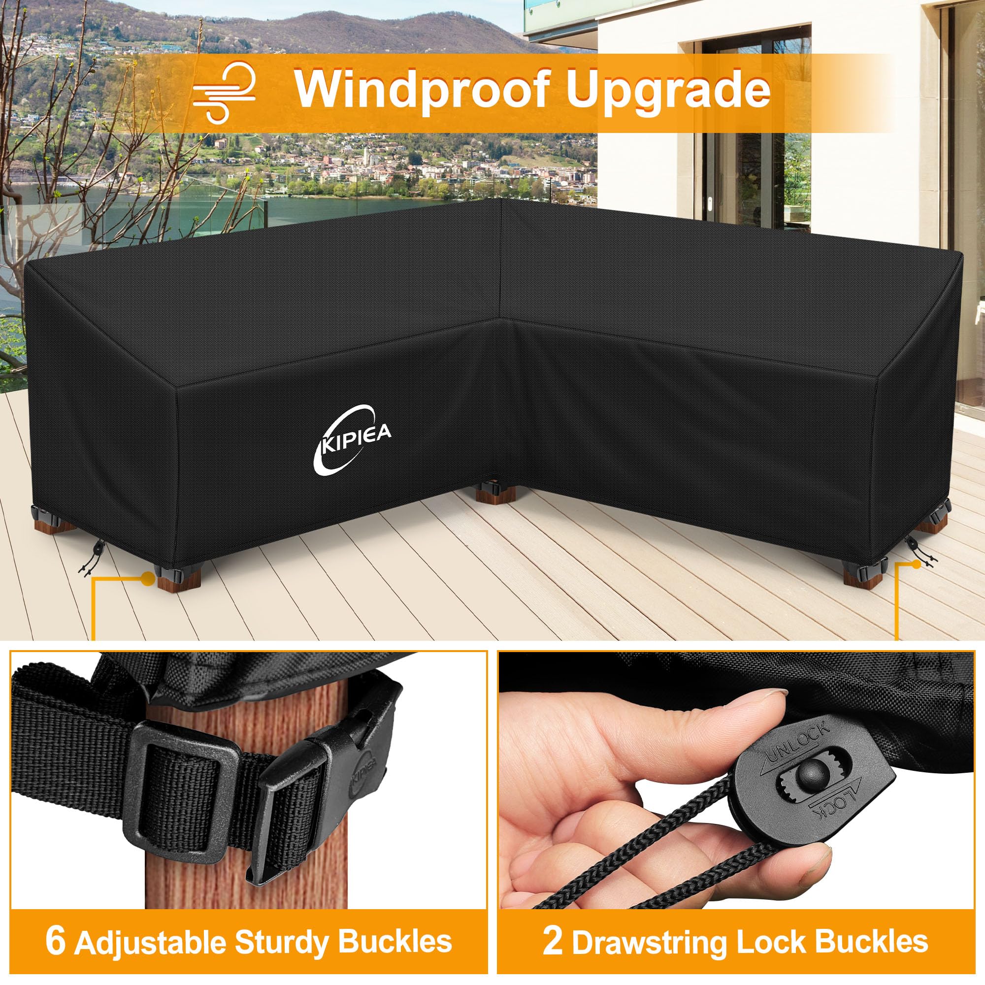Kipiea sectional cover showing windproof buckles