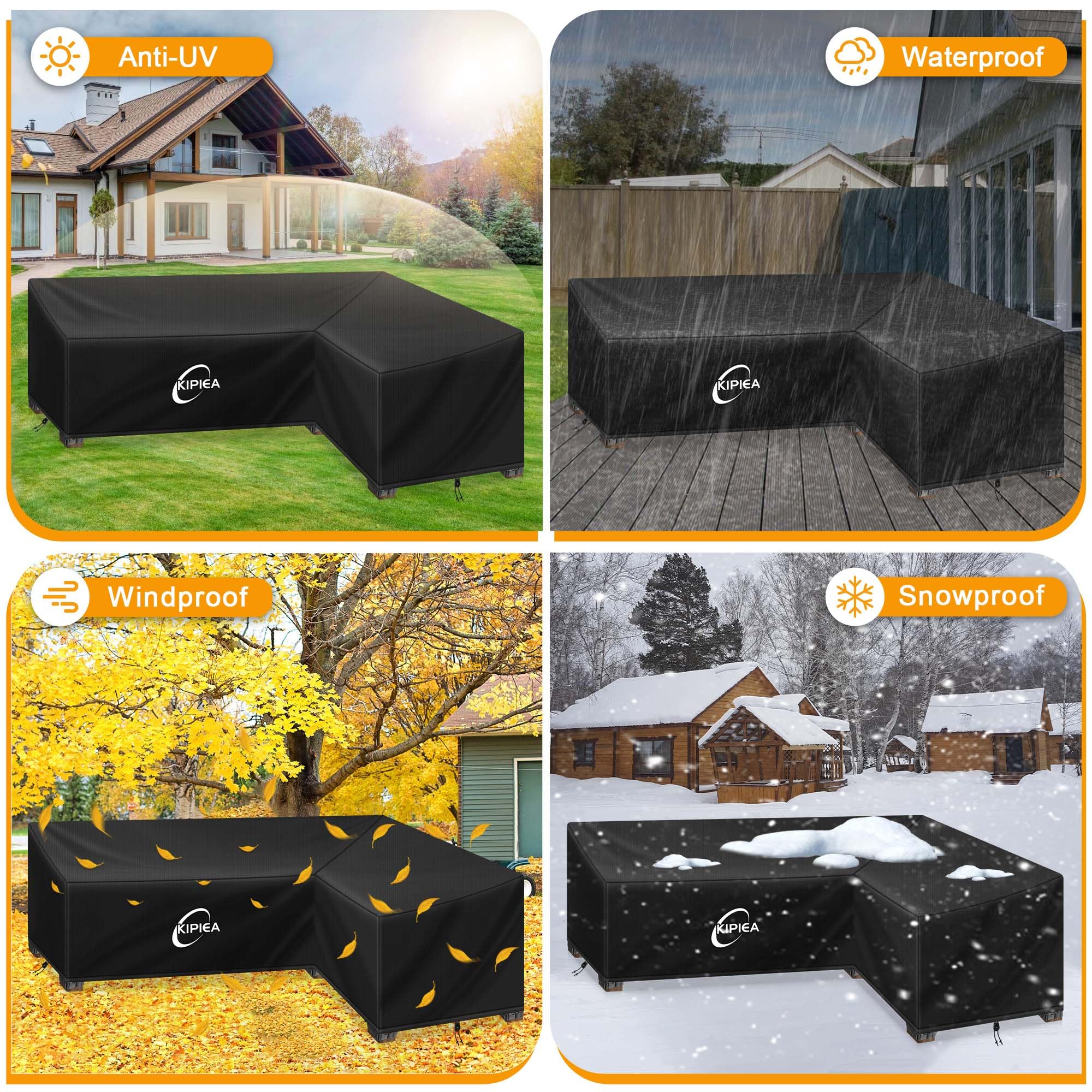 Kipiea sectional sofa cover laid over outdoor furniture