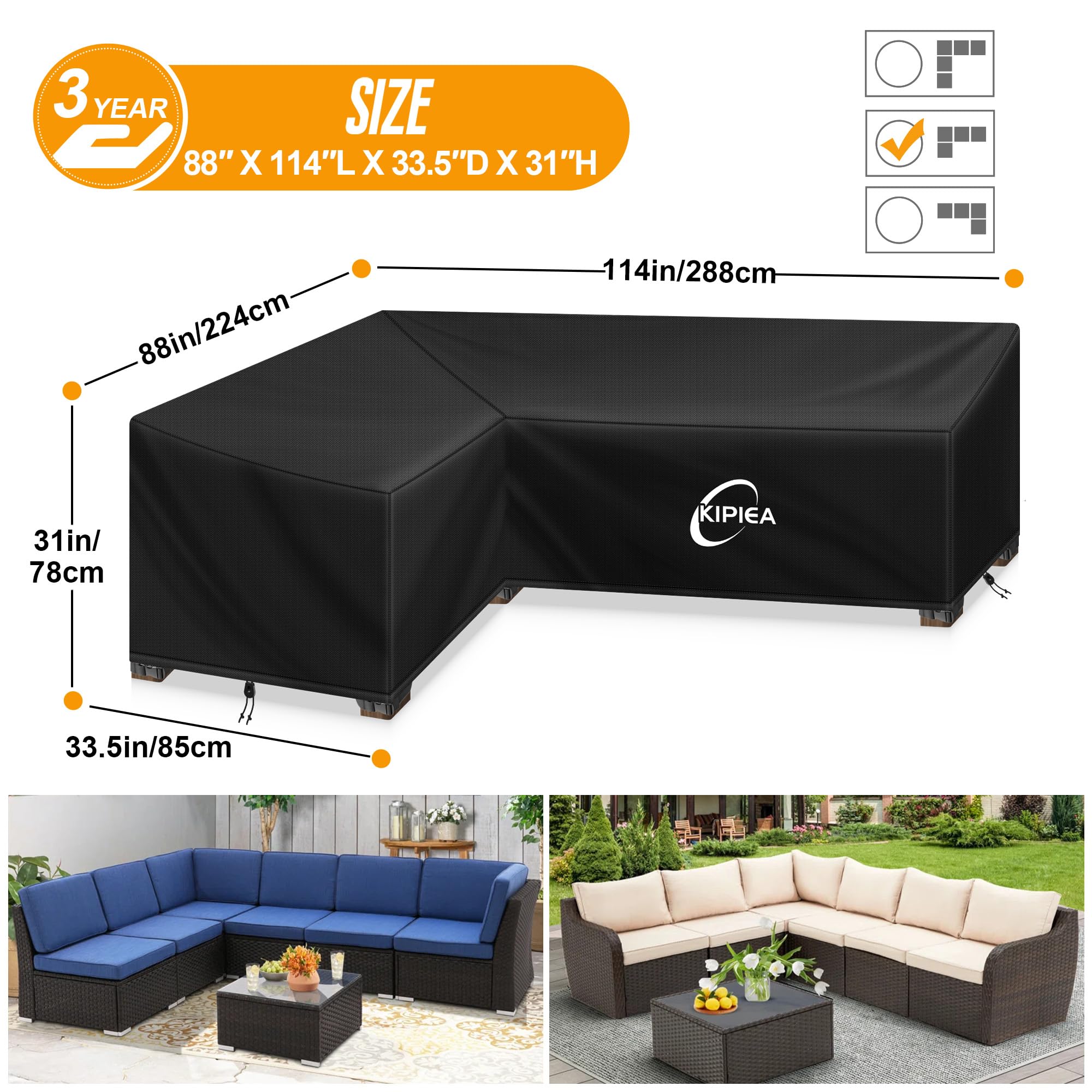 Kipiea sectional sofa cover showing waterproof feature close-up