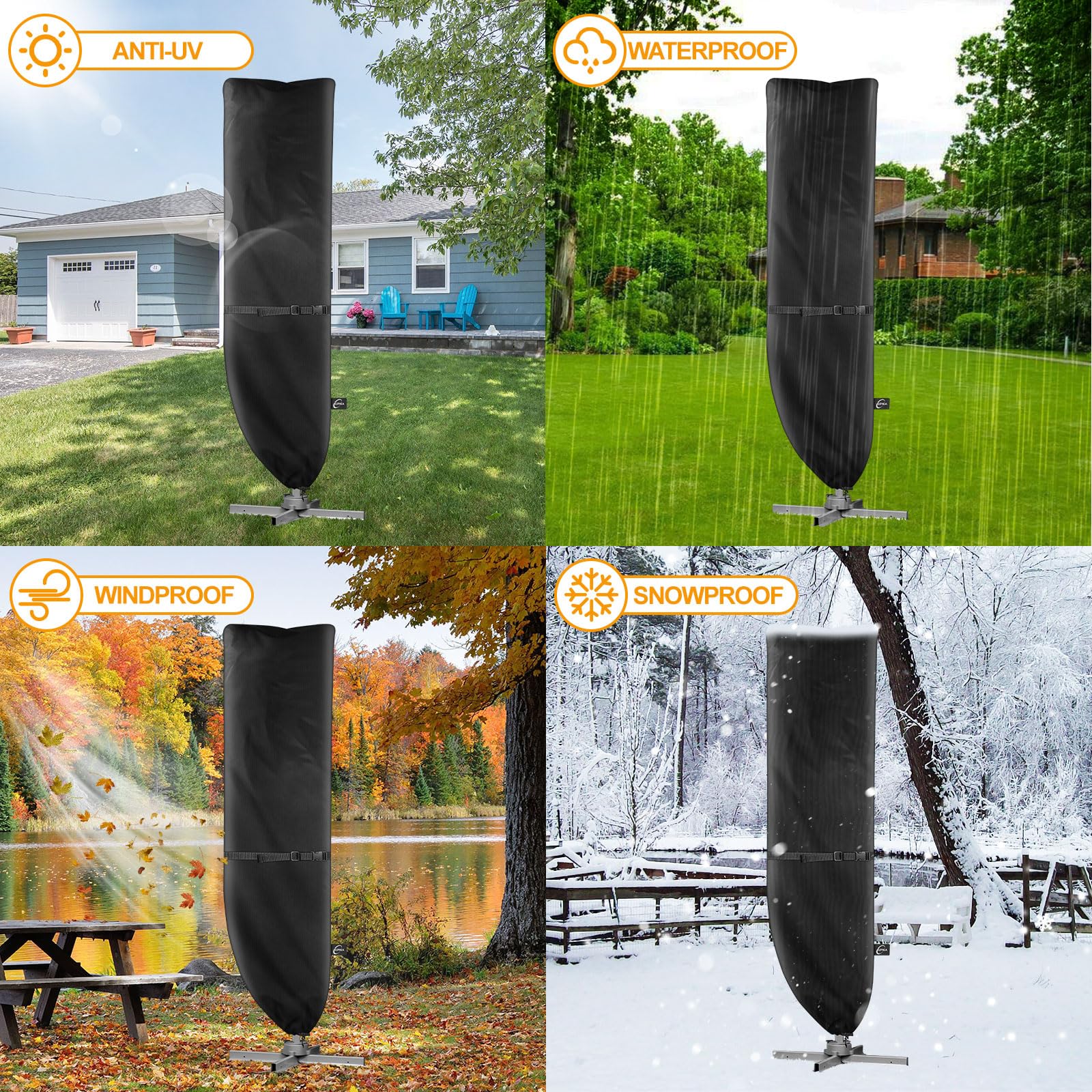 Kipiea umbrella cover protecting an outdoor patio umbrella