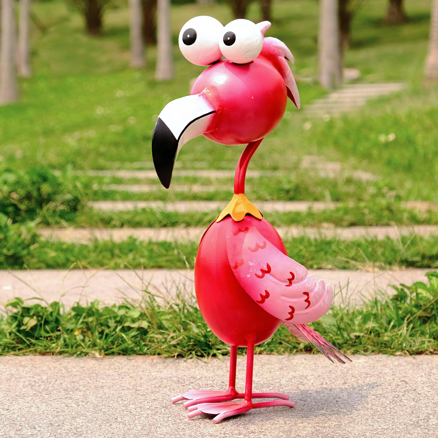 Kircust Flamingo Statue side view highlighting metal finish