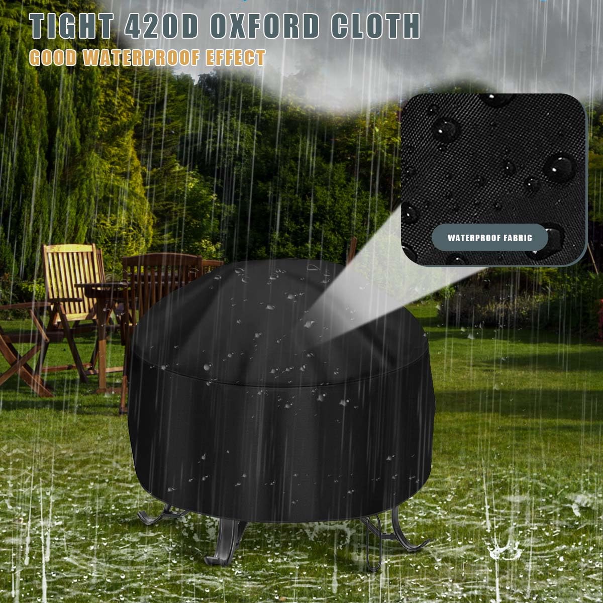 KISEER Fire Pit Cover in use during light rain