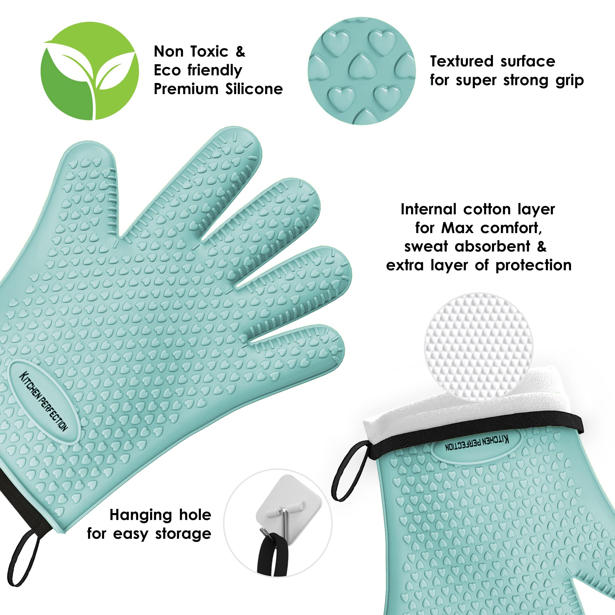 Kitchen Perfection BBQ Gloves back view showing silicone texture