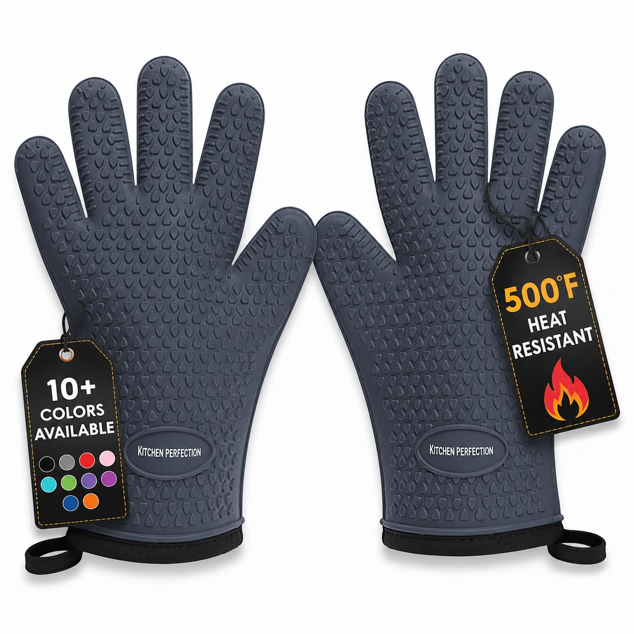 Kitchen Perfection BBQ Gloves front view in gray