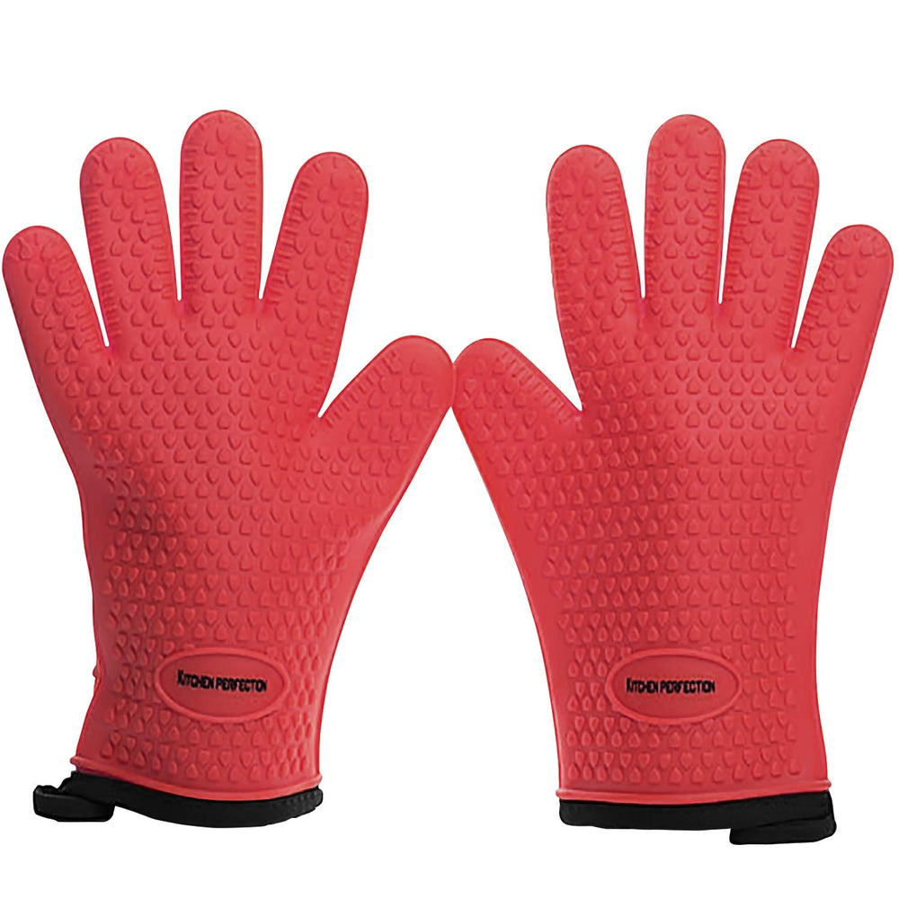 Kitchen Perfection BBQ Gloves front view with red silicone
