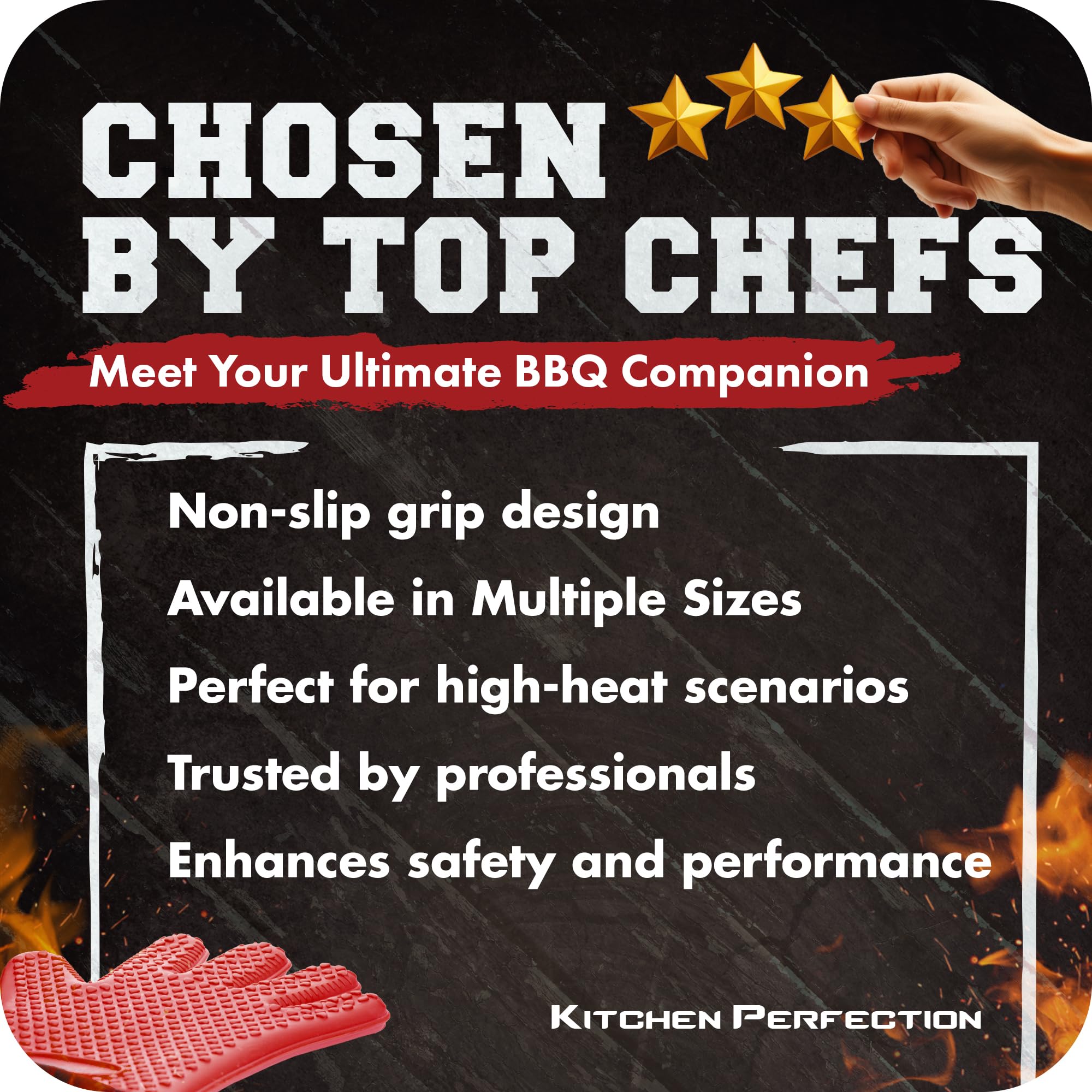 Kitchen Perfection BBQ Gloves on a barbecue grill