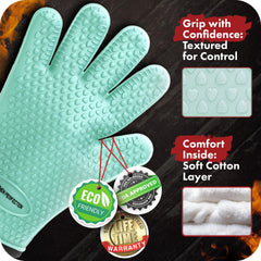 Kitchen Perfection BBQ gloves showing silicone texture and cotton lining