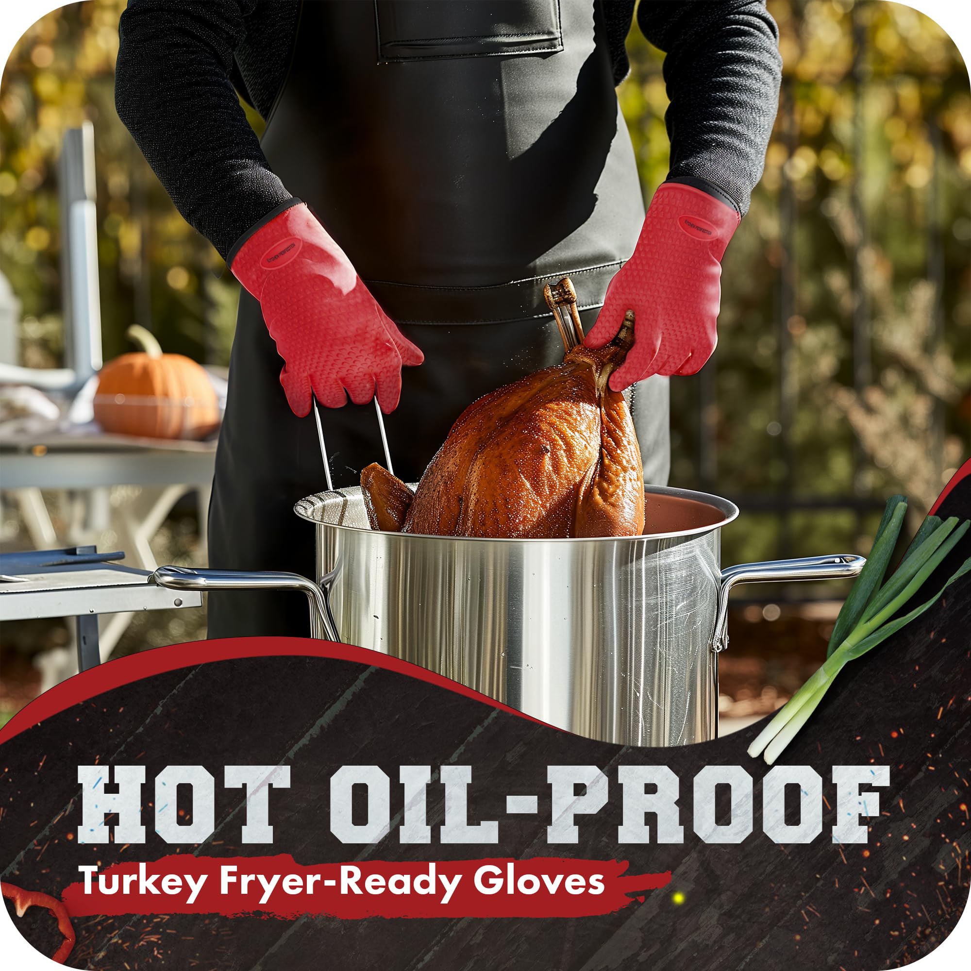 Kitchen Perfection BBQ Gloves with recipe e-books on a kitchen counter
