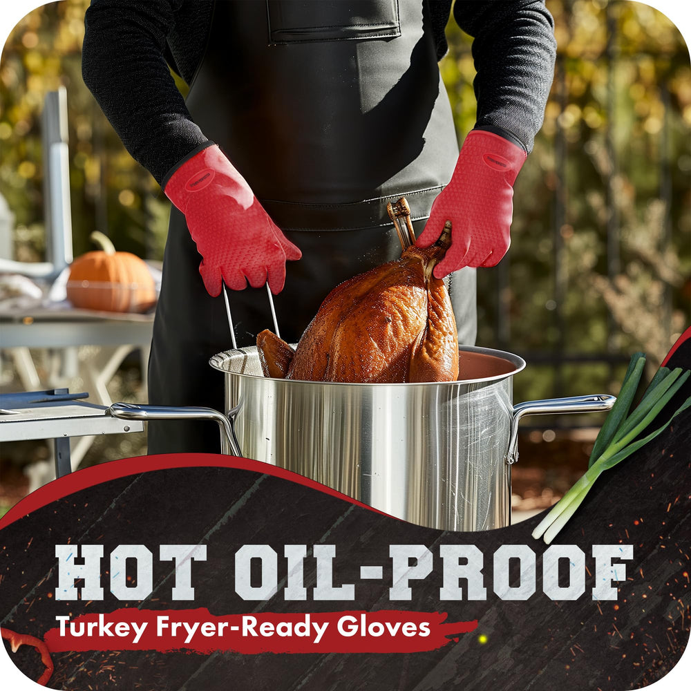 Kitchen Perfection BBQ Gloves with recipe e-books on a kitchen counter