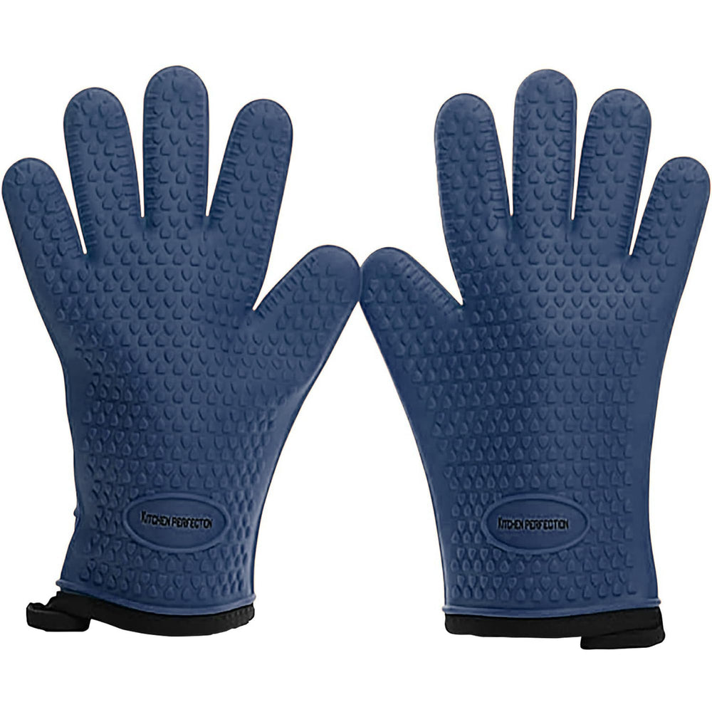 Kitchen Perfection silicone BBQ gloves front view in blue
