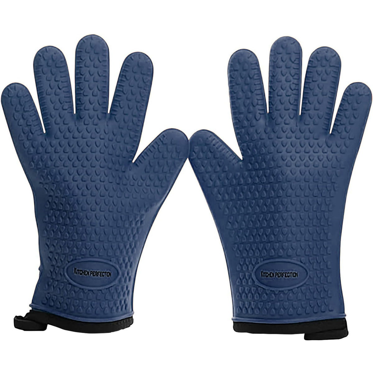 Kitchen Perfection silicone BBQ gloves front view in blue
