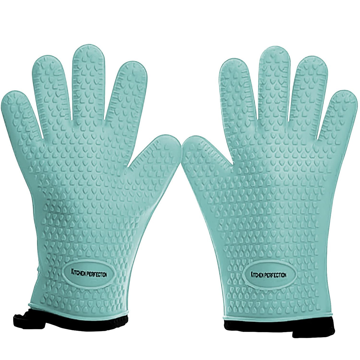 Kitchen Perfection Silicone BBQ Gloves front view, turquoise
