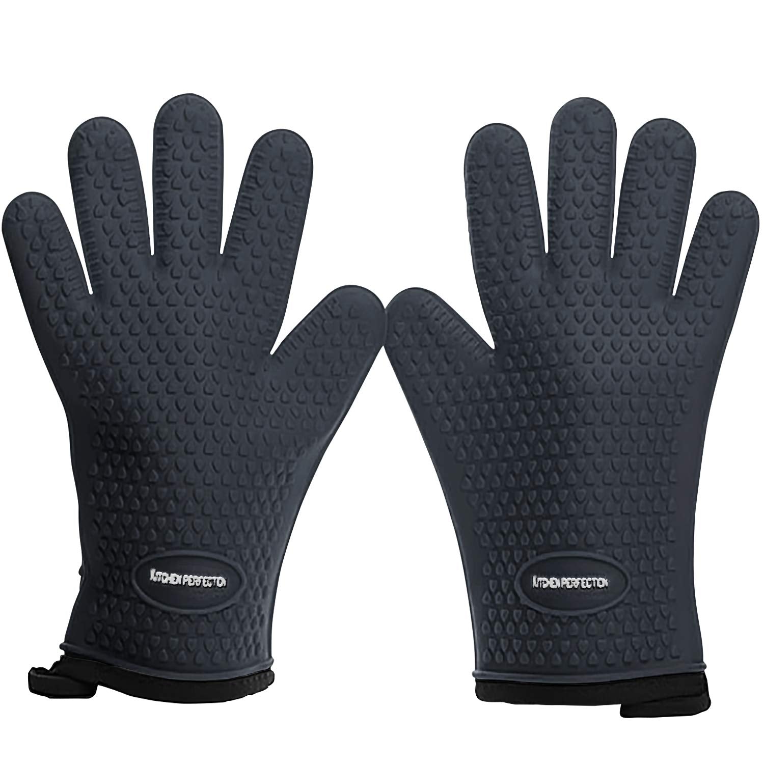 Kitchen Perfection Silicone Smoker BBQ Gloves front view in gray